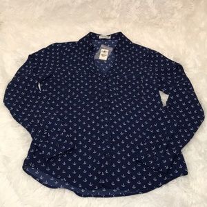 Express blue and white anchor button shirt size XS
